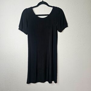 New Mode Black Slinky Midi Knee Length Dress Puff Short Sleeve Size M Medium